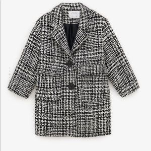 Zara Houndstooth Plaid Wool Blend Coat